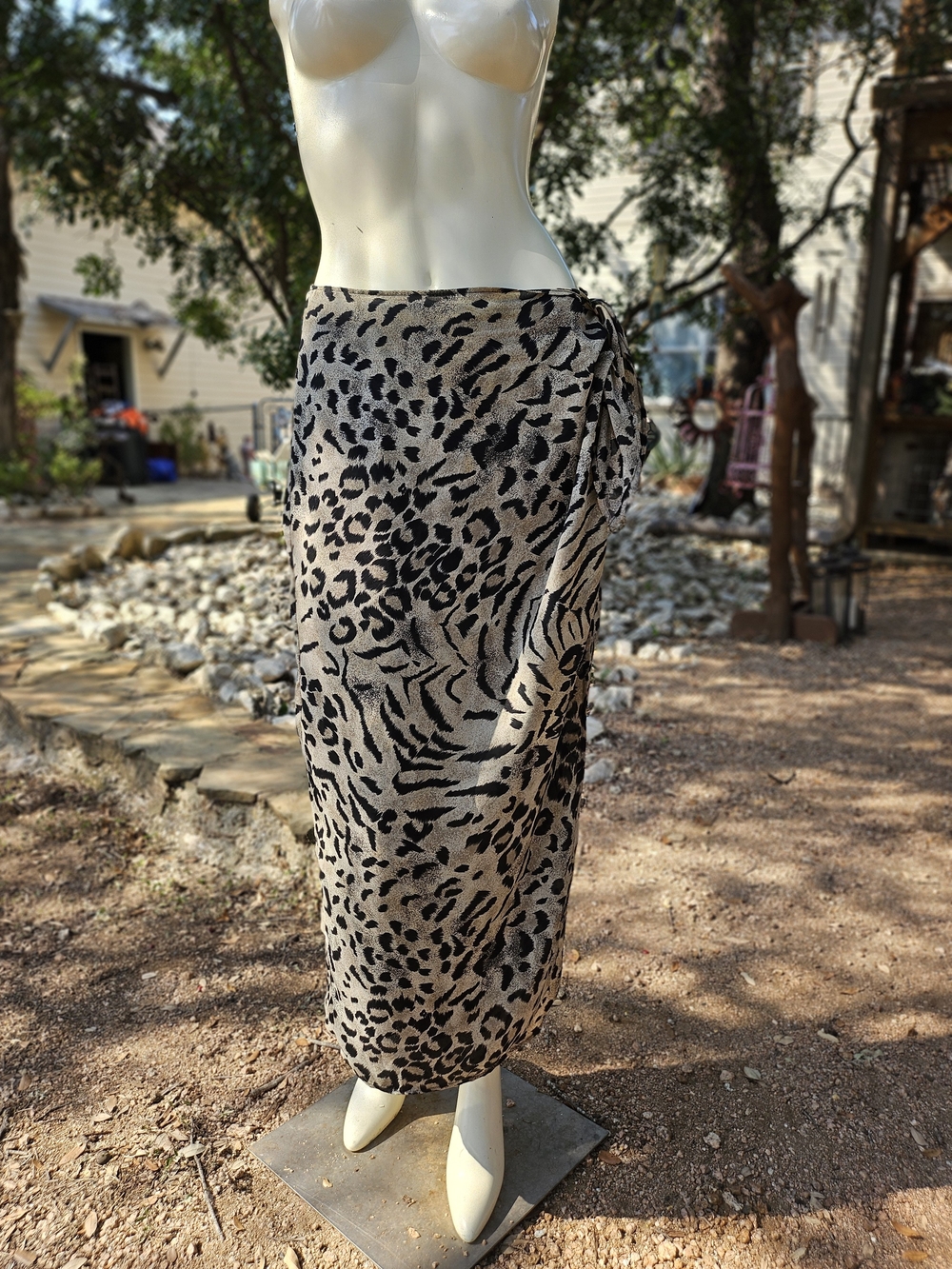 Muse Los Angeles Animal Print Maxi Wrap Skirt in Black and Cream 6